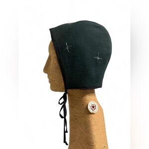 Dark Forest Green fleece cotton Bonnet Hat with embroidered stars